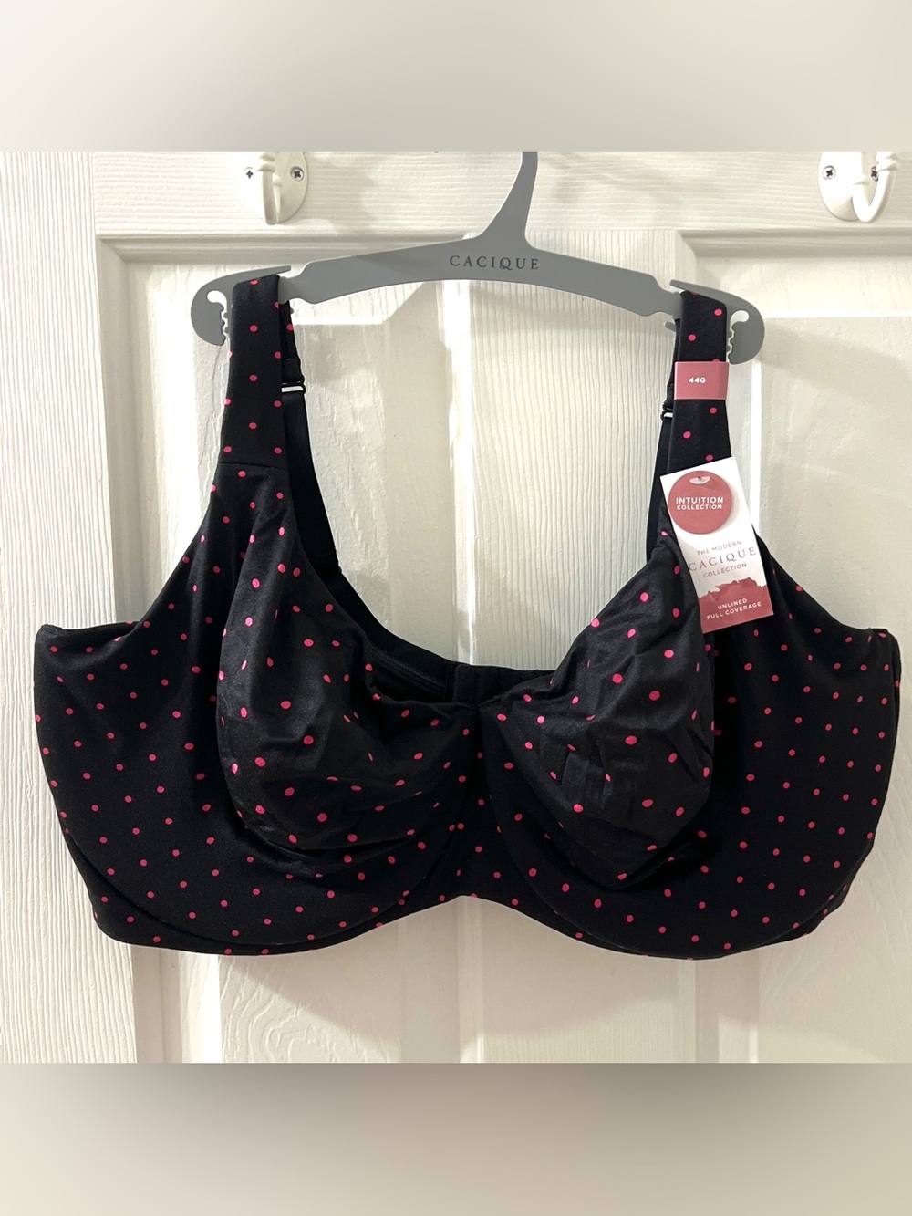 Cacique Women’s Black Pink Polka Dot Underwired Unlined Bra Sz 44G New